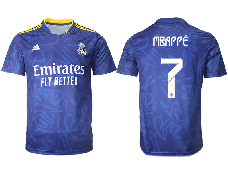 Men 2021-2022 Club Real Madrid away aaa version blue #7 Soccer Jersey1->real madrid jersey->Soccer Club Jersey